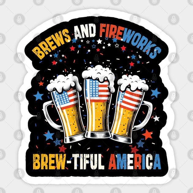 Beer American Flag Fireworks Sticker by JessArty